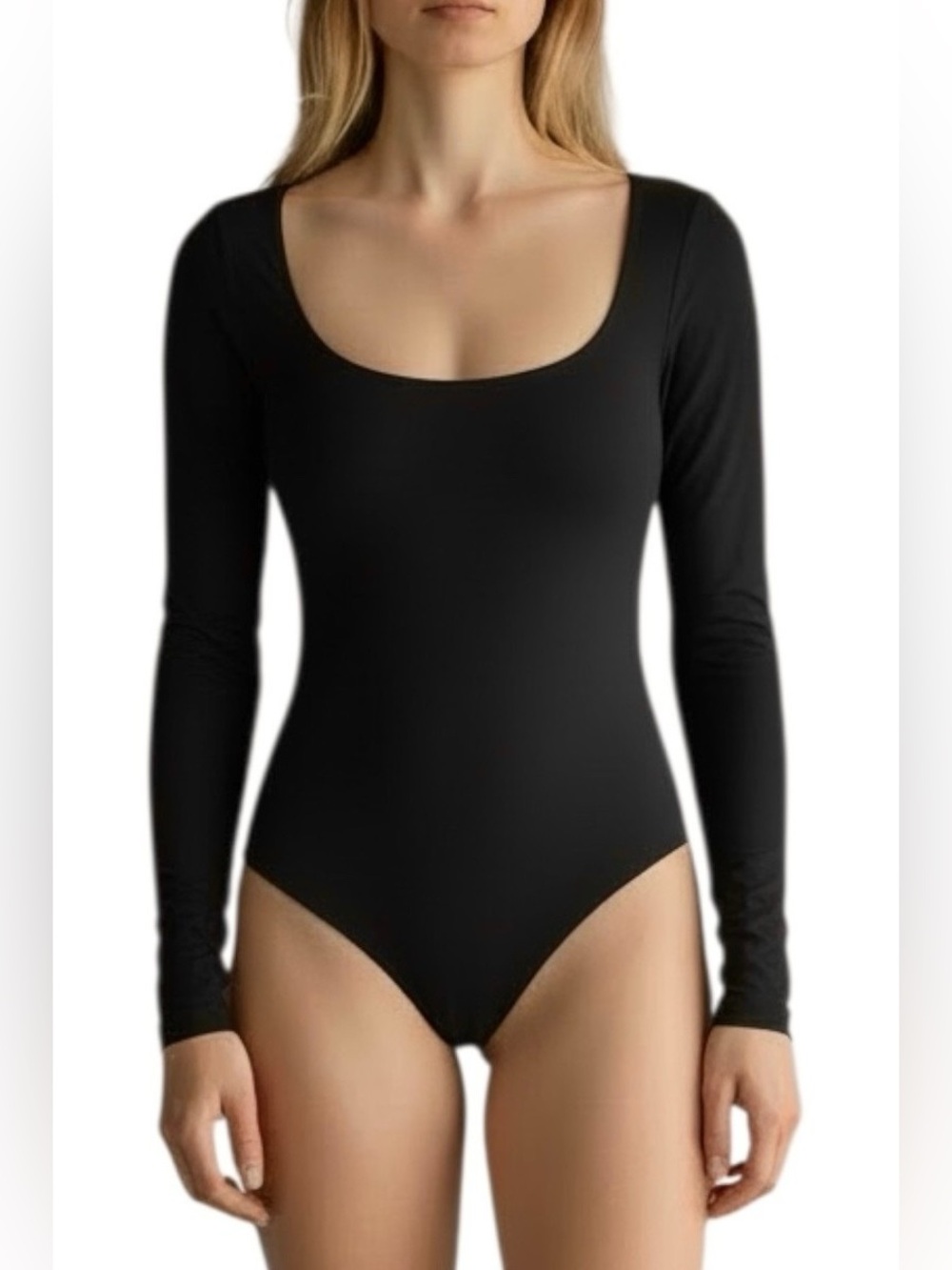 Nordstrom Leith Black Long-Sleeve Scoop Neck Bodysuit - Women